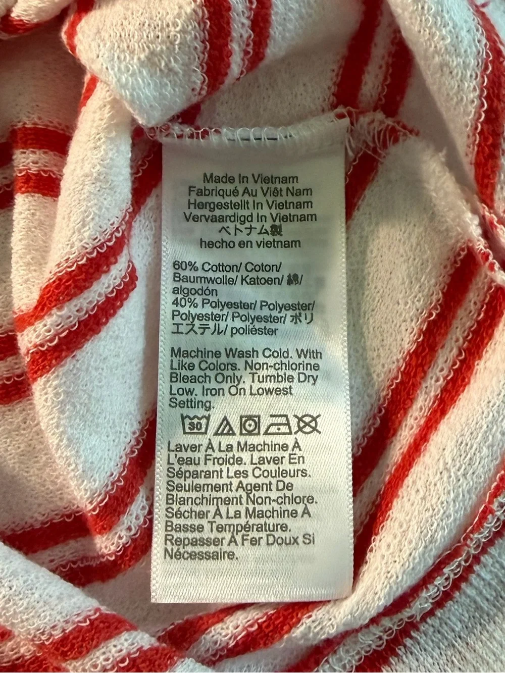 NWT J. Crew | Towel Terry Lace Up Red Stripe White Cotton Coastal Hoodie Large